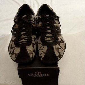 Women's COACH Jayme Canvas/Suede Metallic Striped Sneaker, Size 7